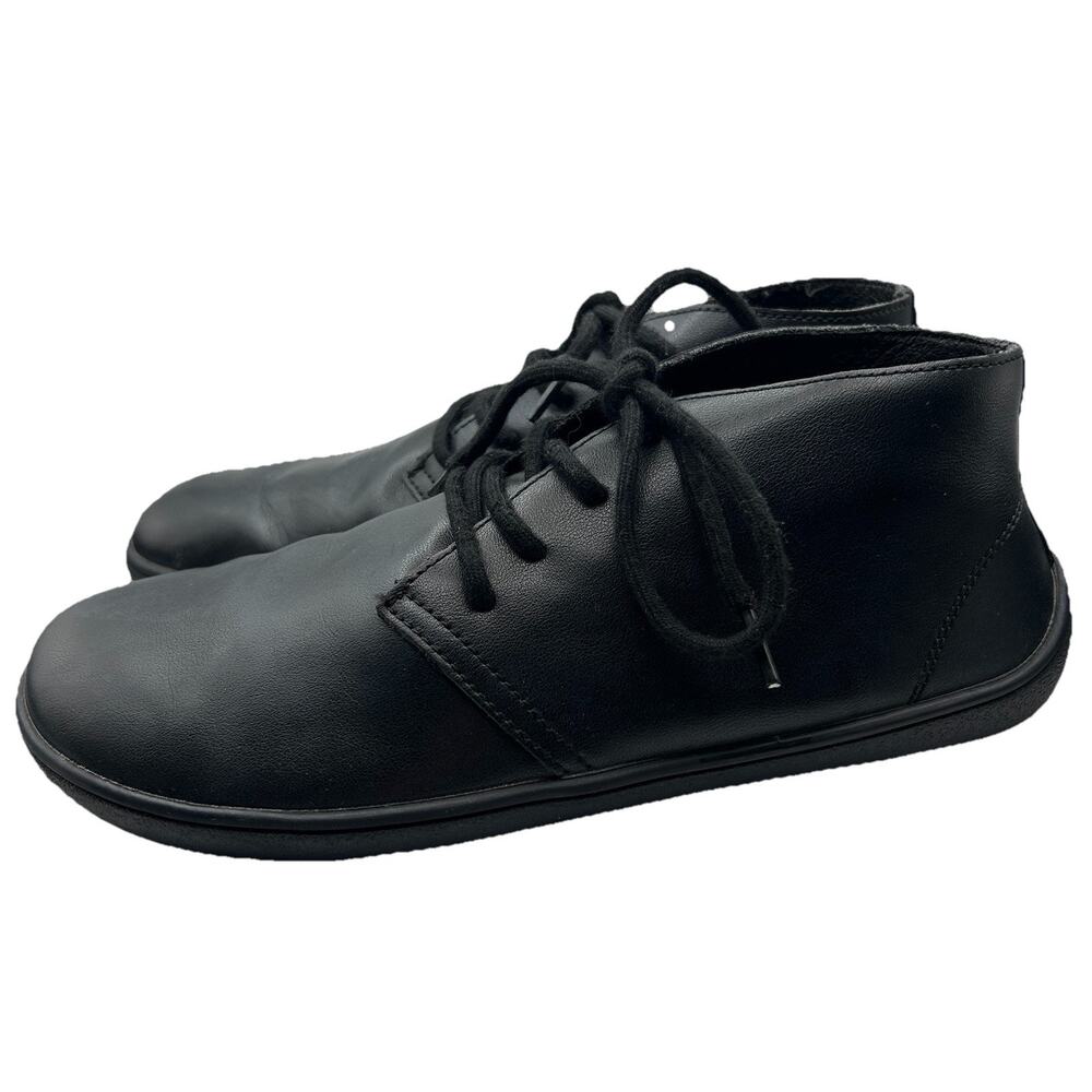 Saguaro Men's Lace Up Leather Barefoot Shoes vegan Black 7-7.5 Sz 40 Flats